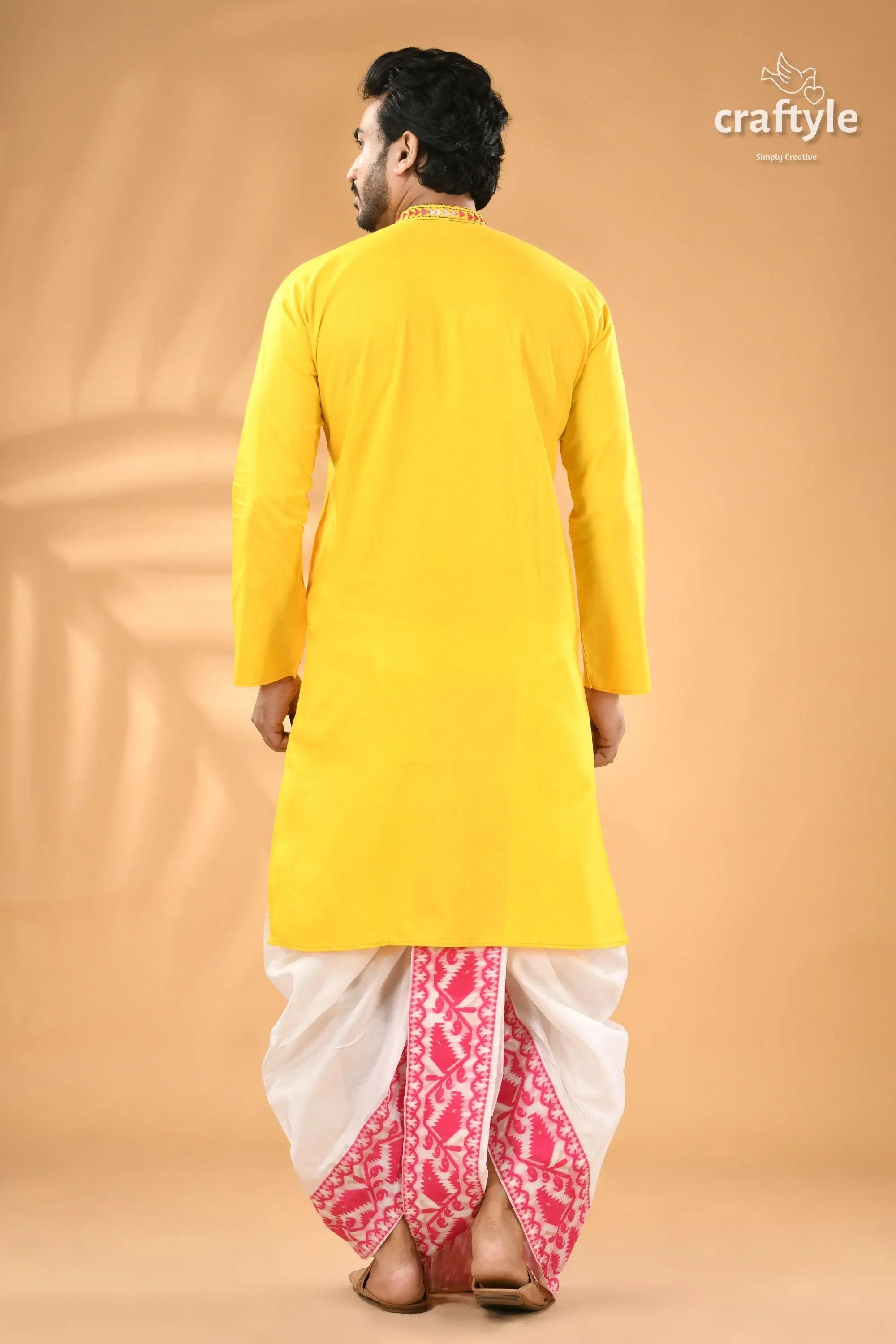 Multicolor design lemon yellow kantha stitched cotton men’s kurta men’s yellow kurta white pink 6