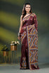 Multicolor ethnic design wine silk kutch work saree - handcrafted 1