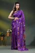 Multicolor fish motif hand embroidered kantha silk saree in purple 1