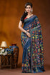 Multicolor floral design hand embroidered silk kantha stitch saree in nile blue navy blue silk saree adorned 1
