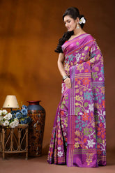 Multicolor floral design handmade purple silk kantha stitch saree vibrant purple saree adorned intricate 3