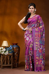 Multicolor floral design handmade purple silk kantha stitch saree vibrant purple saree intricate floral 1