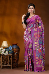 Multicolor floral design handmade purple silk kantha stitch saree vibrant purple saree adorned intricate 7