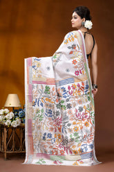 Multicolor floral design handmade white silk kantha saree white embroidered saree vibrant floral 5