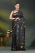 Multicolor floral design onyx black silk kantha stitch saree 1