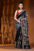 Multicolor floral ebony black silk kantha saree - hand embroidered 1