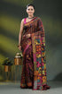 Multicolor floral hand embroidered kantha stitch silk saree in wine 1