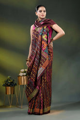 Multicolor floral hand embroidered kantha stitch silk saree in wine 5