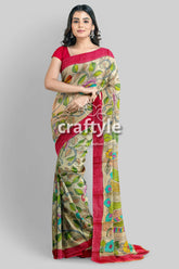 Multicolor Floral Hand Painted Pure Tussar Kalamkari Saree - Craftyle