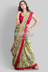Multicolor Floral Hand Painted Pure Tussar Kalamkari Saree - Craftyle