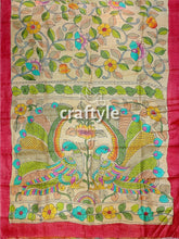 Multicolor Floral Hand Painted Pure Tussar Kalamkari Saree - Craftyle