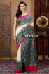 Multicolor Floral Motif Hand Block Mulberry Pure Silk Saree - Craftyle