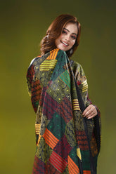Multicolor geometric design handcrafted kantha silk saree in black 2