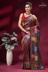 Multicolor geometric design silk kantha stitch saree - copper rust maroon silk saree vibrant patchwork 1