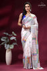 Multicolor geometric pattern silk kantha stitch saree in white woman wears white silk saree 1