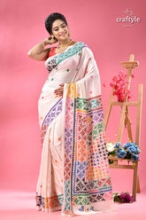Multicolor gujrati stitch white ethnic silk saree woman white saree colorful intricate 6