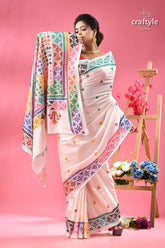 Multicolor gujrati stitch white ethnic silk saree white saree colorful embroidered borders 5