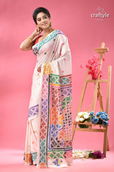 Multicolor gujrati stitch white ethnic silk saree woman white saree colorful intricate 3