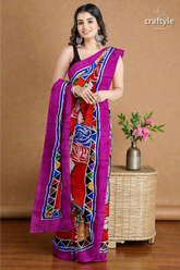 Multicolor hand batik pure mulberry silk saree - 4