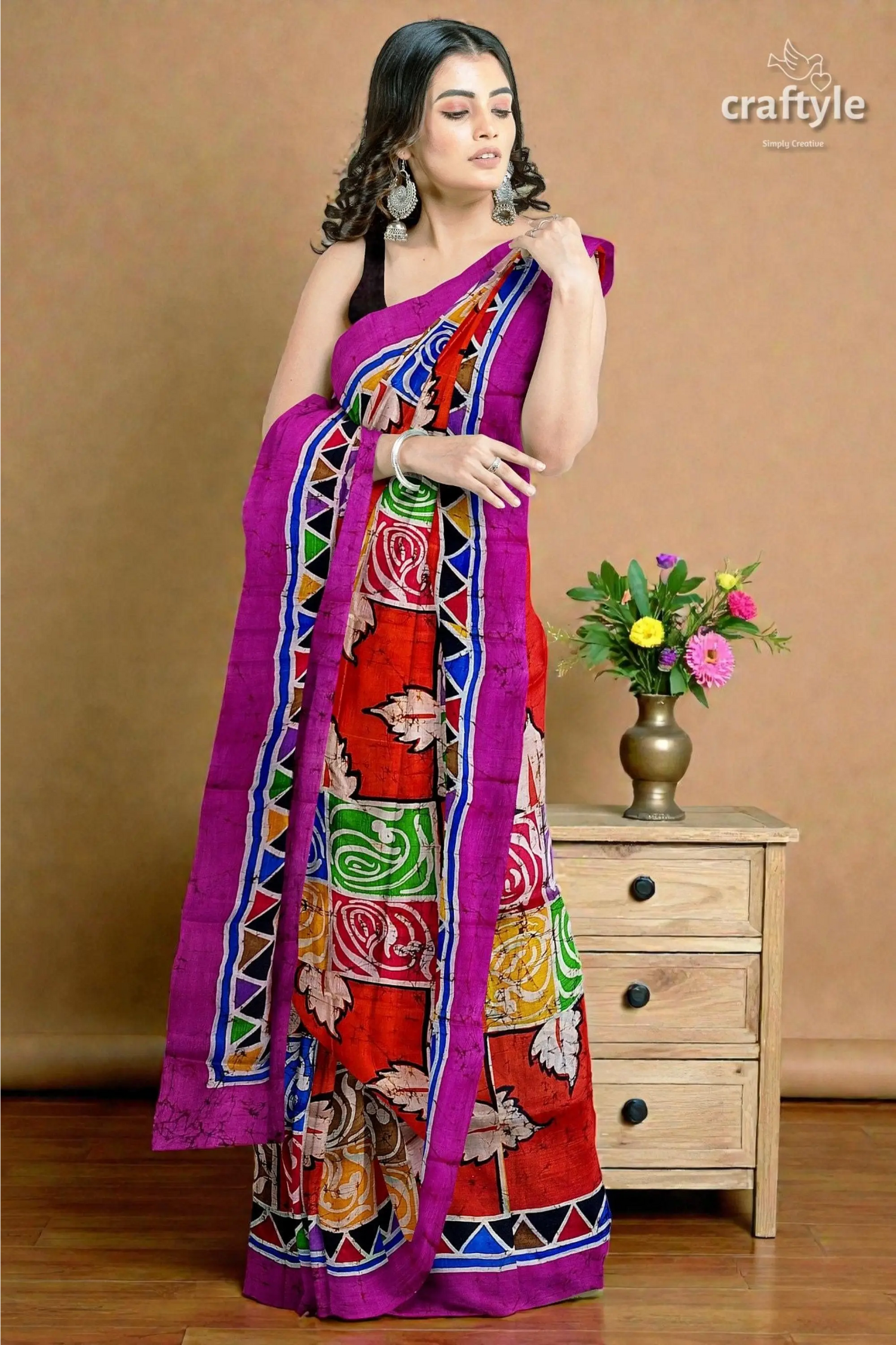 Multicolor hand batik pure mulberry silk saree - 5