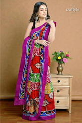 Multicolor hand batik pure mulberry silk saree - 5