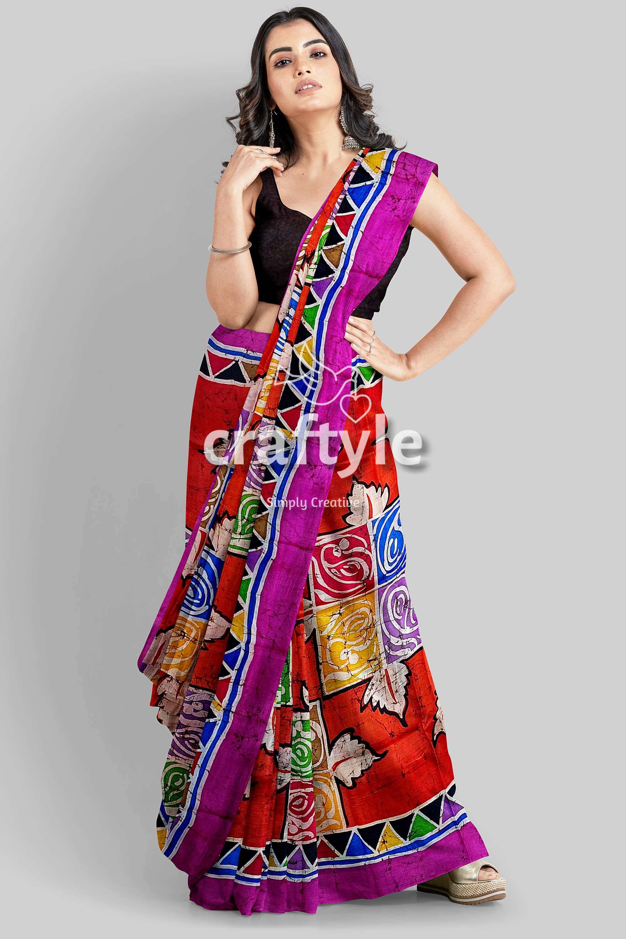 Multicolor Hand Batik Pure Mulberry Silk Saree - Silk Batik Saree - Craftyle