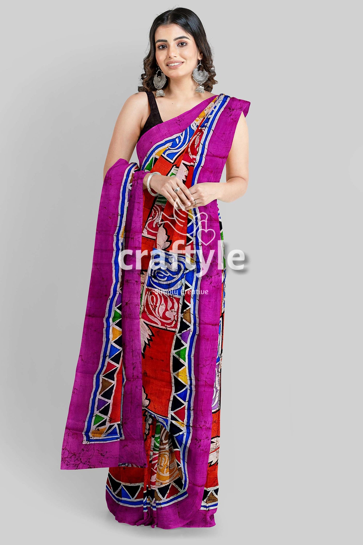 Multicolor Hand Batik Pure Mulberry Silk Saree - Silk Batik Saree - Craftyle