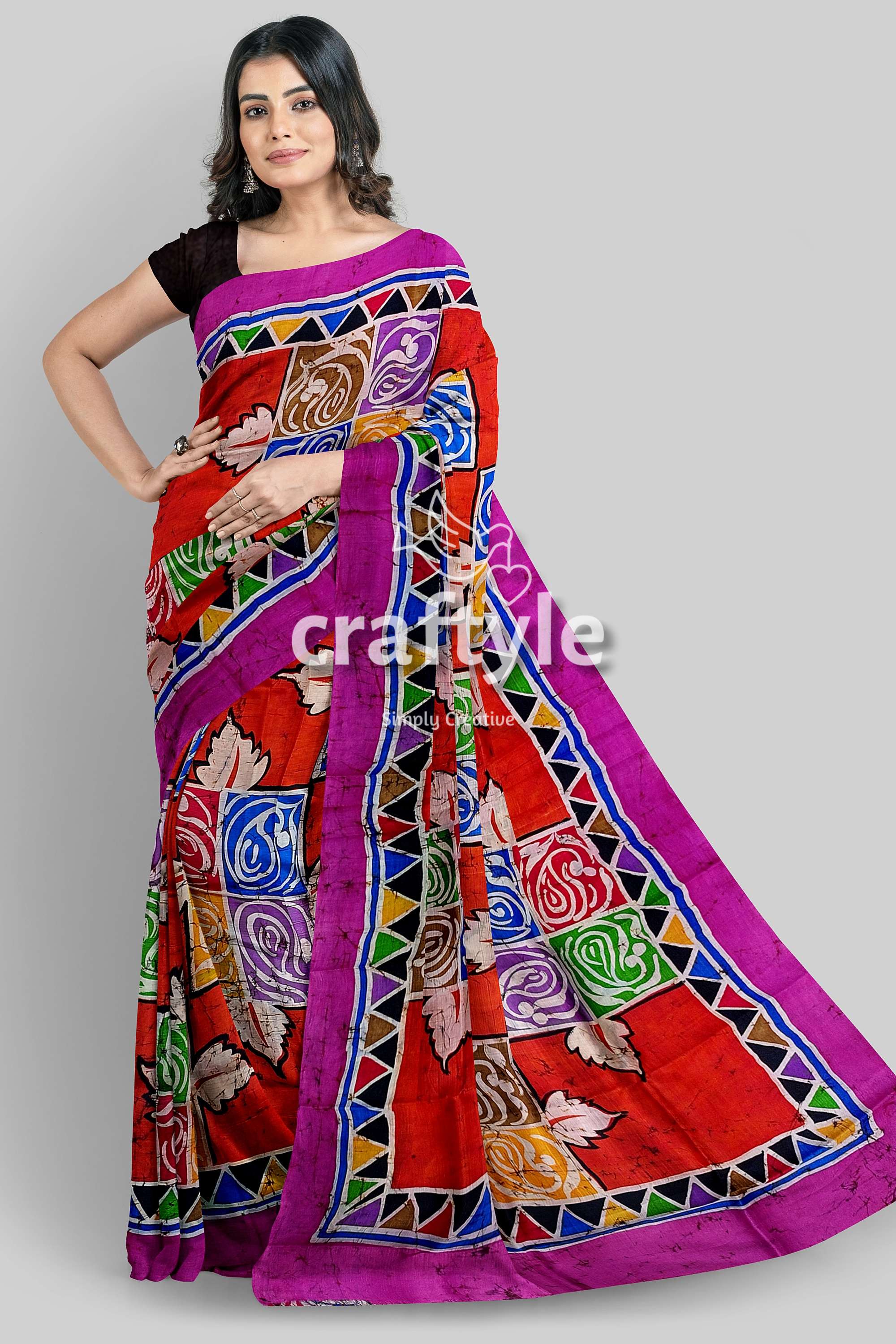 Multicolor Hand Batik Pure Mulberry Silk Saree - Silk Batik Saree - Craftyle