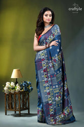 Multicolor hand embroidery silk lambani saree in dusk blue woman wears navy blue saree 4