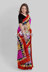 Multicolor Hand Wax Batik Mulberry Pure Silk Saree - Batik Silk Sari - Craftyle
