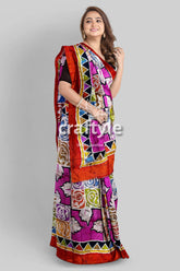 Multicolor Hand Wax Batik Mulberry Pure Silk Saree - Batik Silk Sari - Craftyle