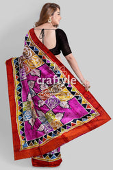 Multicolor Hand Wax Batik Mulberry Pure Silk Saree - Batik Silk Sari - Craftyle
