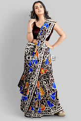 Multicolor Leaf Design Hand Batik Pure Mulberry Silk Saree - Craftyle