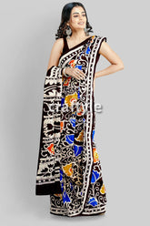 Multicolor Leaf Design Hand Batik Pure Mulberry Silk Saree - Craftyle
