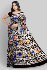 Multicolor Leaf Design Hand Batik Pure Mulberry Silk Saree - Craftyle