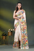 Multicolor paisley handcrafted silk kantha stitch saree design in white 1