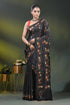 Multicolor paisley motif jade black silk kantha work saree 1