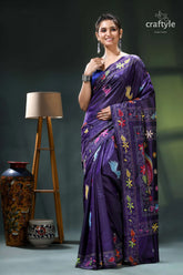 Multicolor peacock design silk kantha saree in jacarta blue purple saree floral peacock design 7