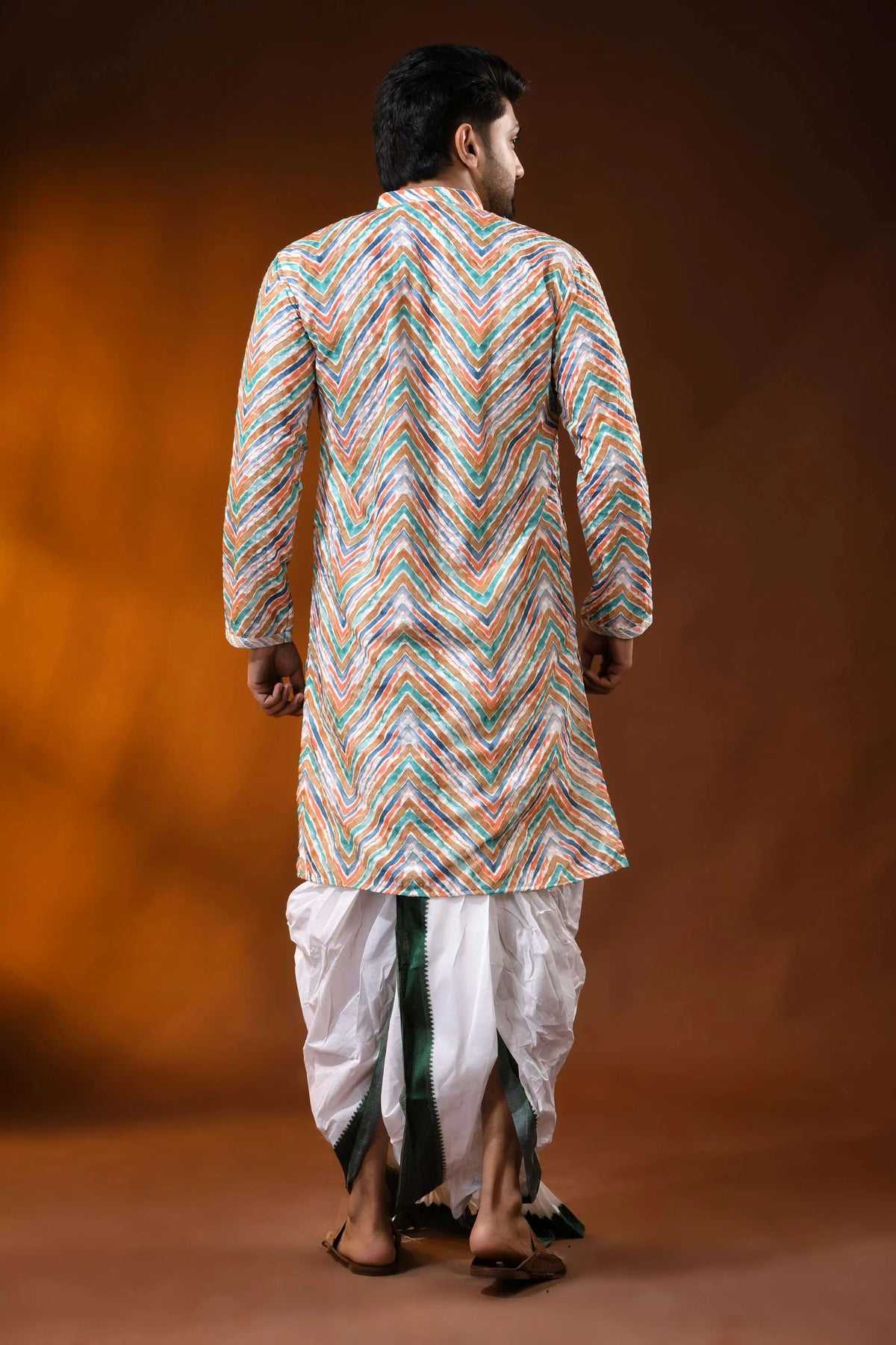 Multicolor pure cotton chikankari digital print kurta for men 5