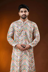 Multicolor pure cotton chikankari digital print kurta for men 2