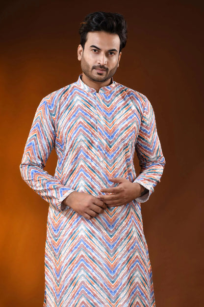Multicolor pure cotton chikankari digital print punjabi for men 2