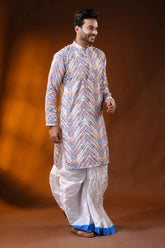 Multicolor pure cotton chikankari digital print punjabi for men 3