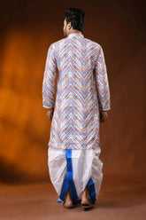Multicolor pure cotton chikankari digital print punjabi for men 4