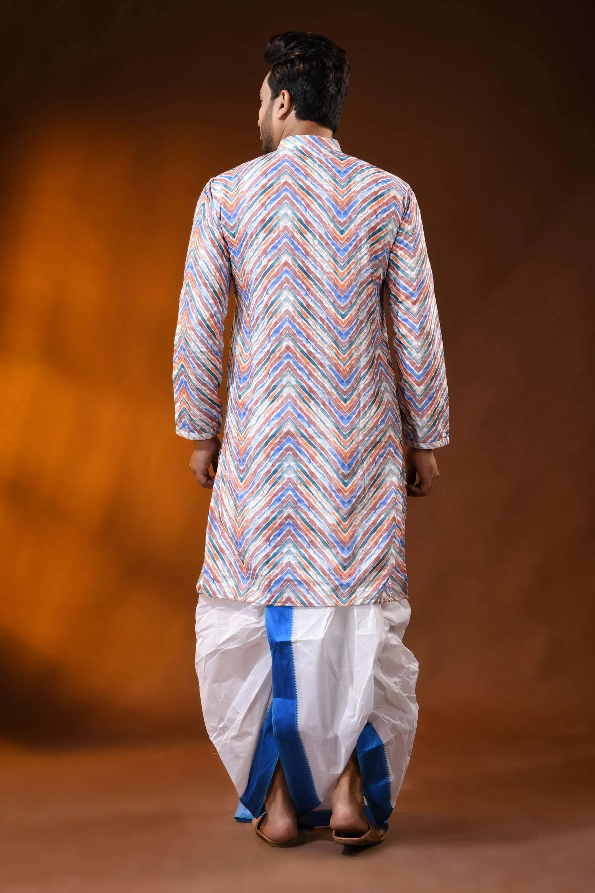 Multicolor pure cotton chikankari digital print punjabi for men 4