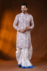 Multicolor pure cotton chikankari digital print punjabi for men 6