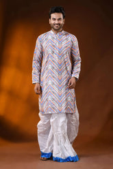 Multicolor pure cotton chikankari digital print punjabi for men 1