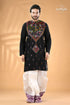 Multicolor thread black kantha hand embroidered men’s kurta men’s black embroidered kurta white 1