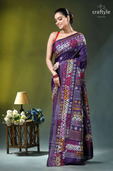 Multicolor thread hand embroidered silk lambani saree - violent violet richly patterned purple saree intricate 3