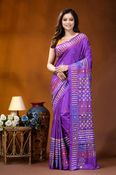 Multicolor thread kutch embroidery purple silk saree with mirror work detail vibrant purple saree adorned intricate 1