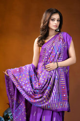 Multicolor thread kutch embroidery purple silk saree with mirror work detail vibrant purple saree adorned intricate 2